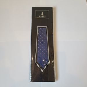 NWT KissTies Mens Microfiber Check Tie Blue Pink Formal Wedding Black Tie